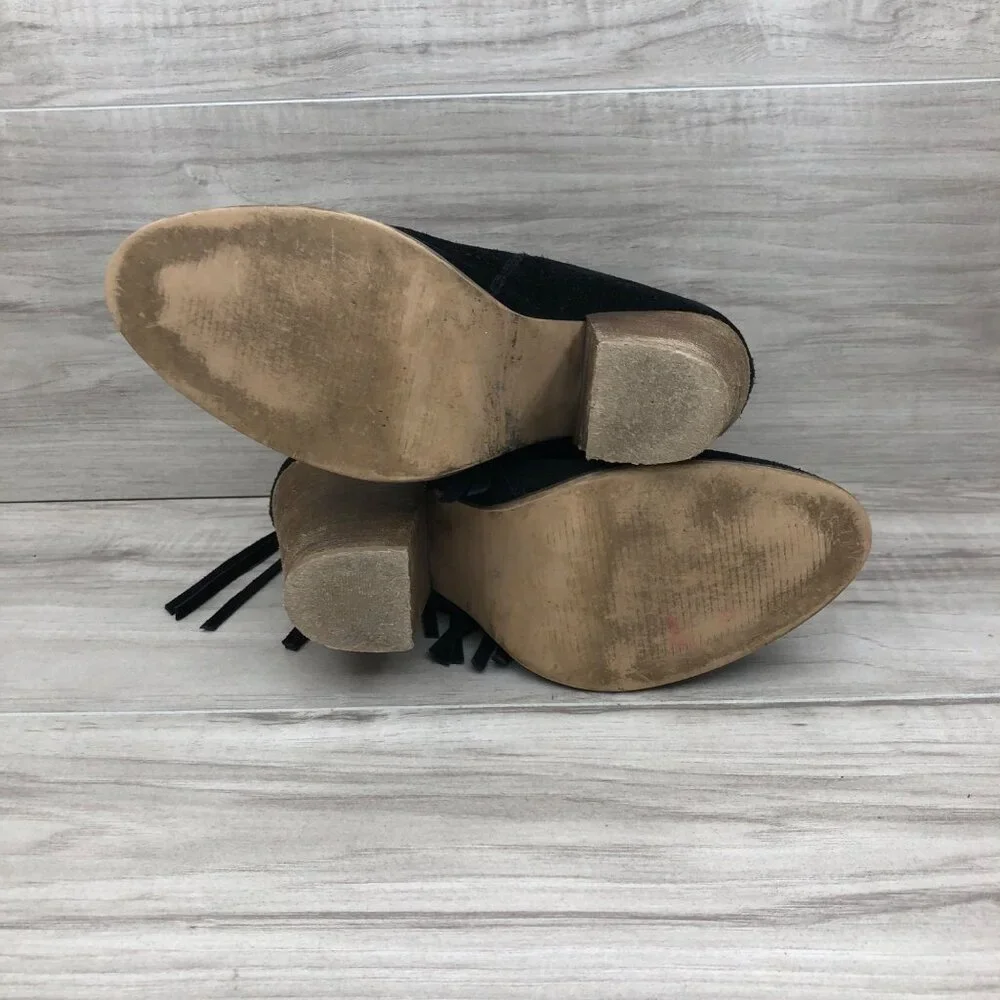 Steve Madden Ankle Boots Womens 8 Black Suede Leather Fringe Zip Booties